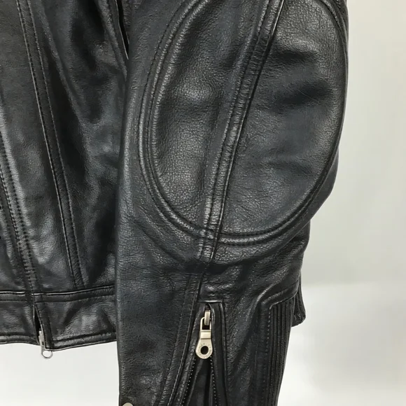 Harley Davidson Black Leather Jacket w/ Burgundy Embroidery - LW Women's Large - Picture 4 of 10